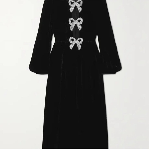 Saloni Camille Bow Velvet Midi Dress Black Embellished Size 2 NWT - Picture 4 of 10